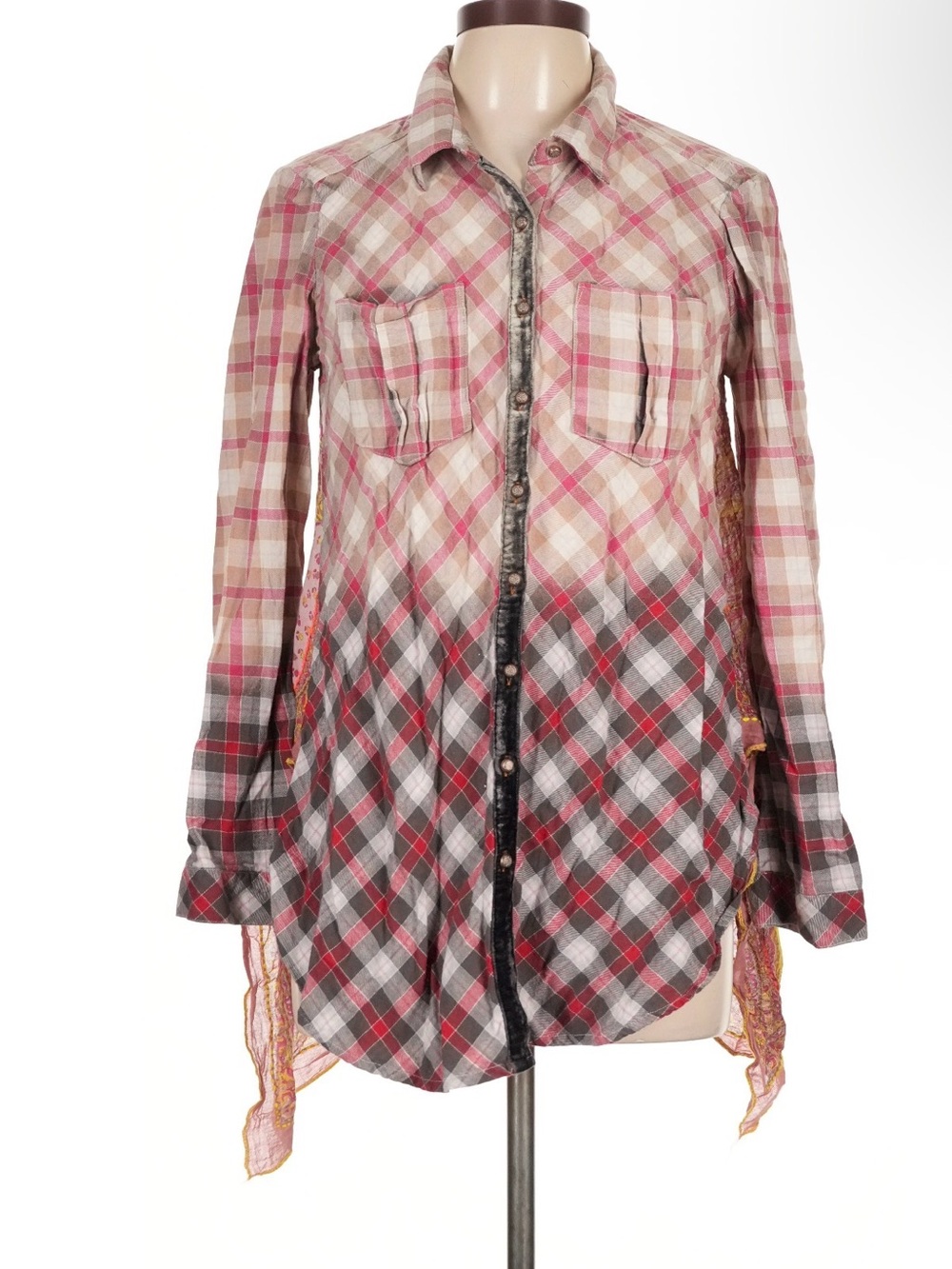 Aratta Silent Journey Mandala Plaid Paisley Mixed Print Flannel Tunic L - Picture 2 of 5